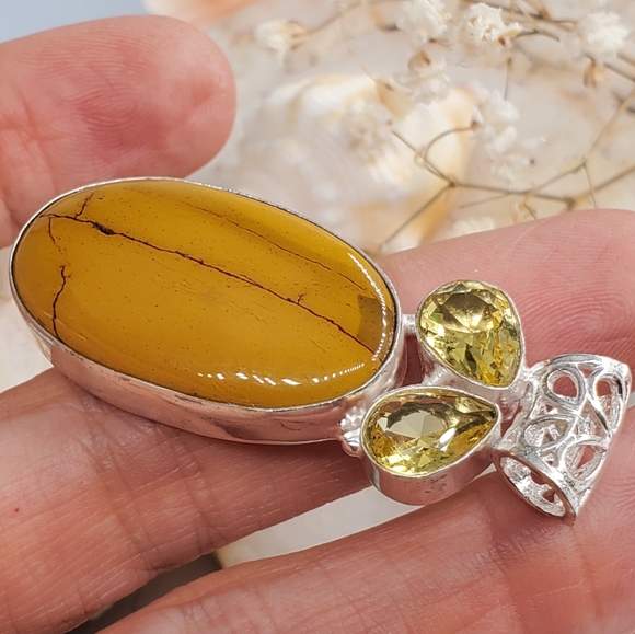 Natural Mookaite/Citrine stone Silver Pendant - Picture 4 of 5